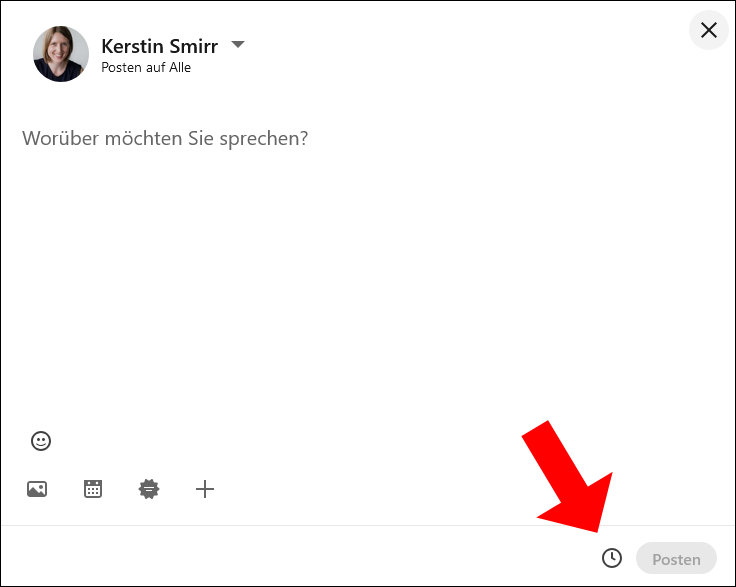 Screenshot: Auf LinkedIn lässt sich im Fenster zur Beitragsveröffentlichung das Datum einstellen. 