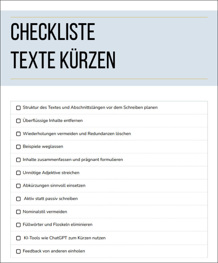 Checkliste Texte kürzen zum Download