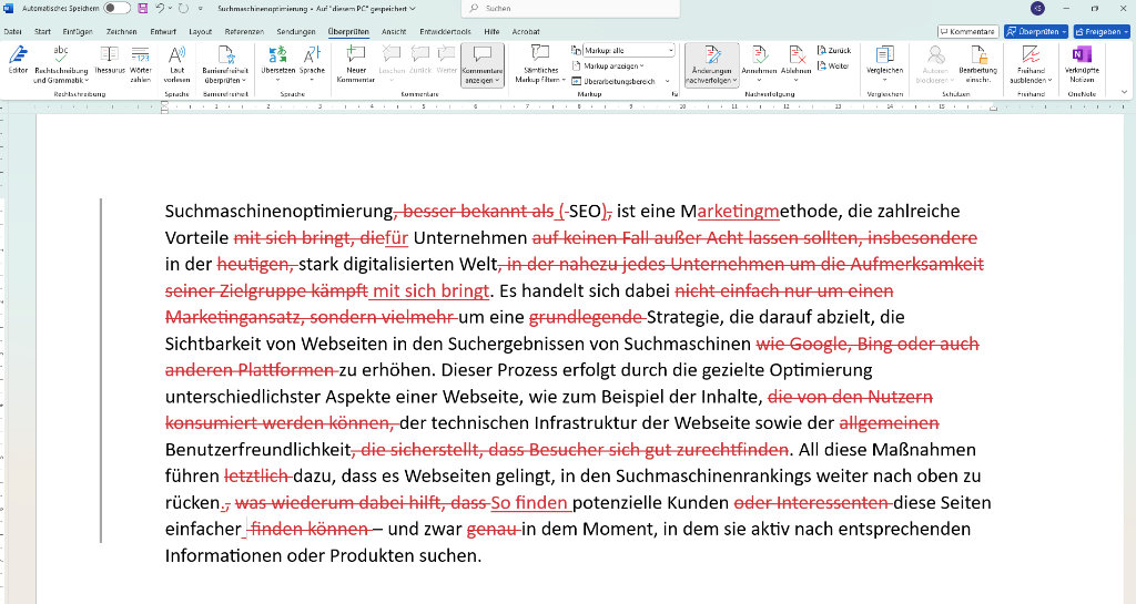 Kürzen von Texten in Word.