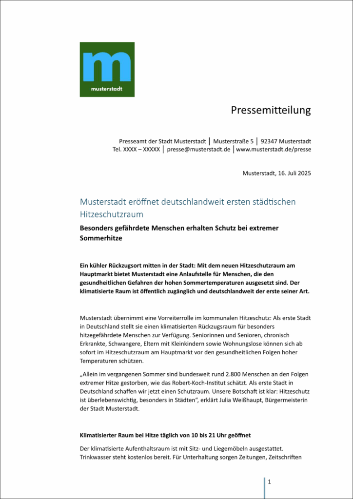 Aufbau einer Pressemitteilung anhand eines fiktiven Beispiels