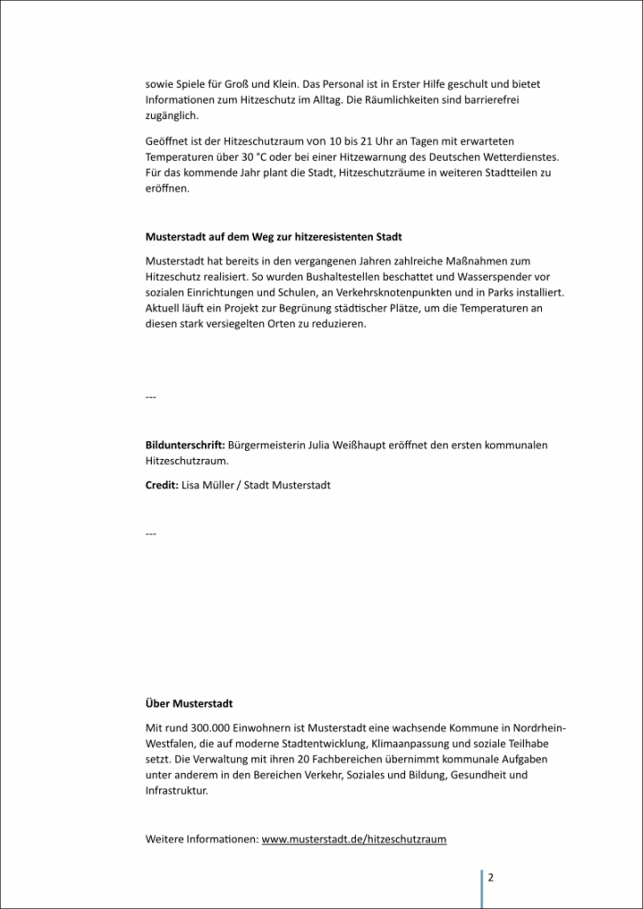 Aufbau einer Pressemitteilung anhand eines fiktiven Beispiels